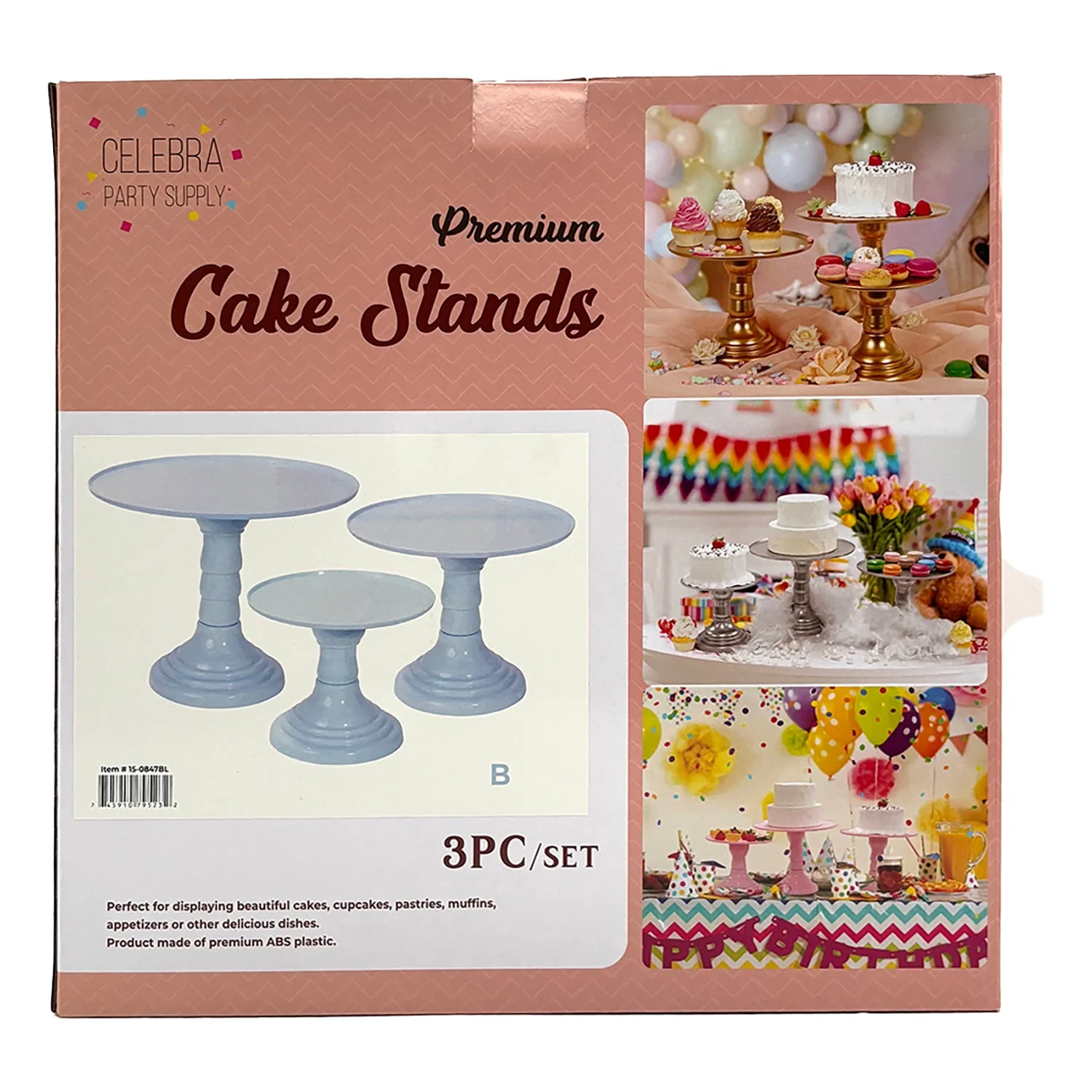 Plastic Cake Stand (3 pcs) Blue | Box - Image 2