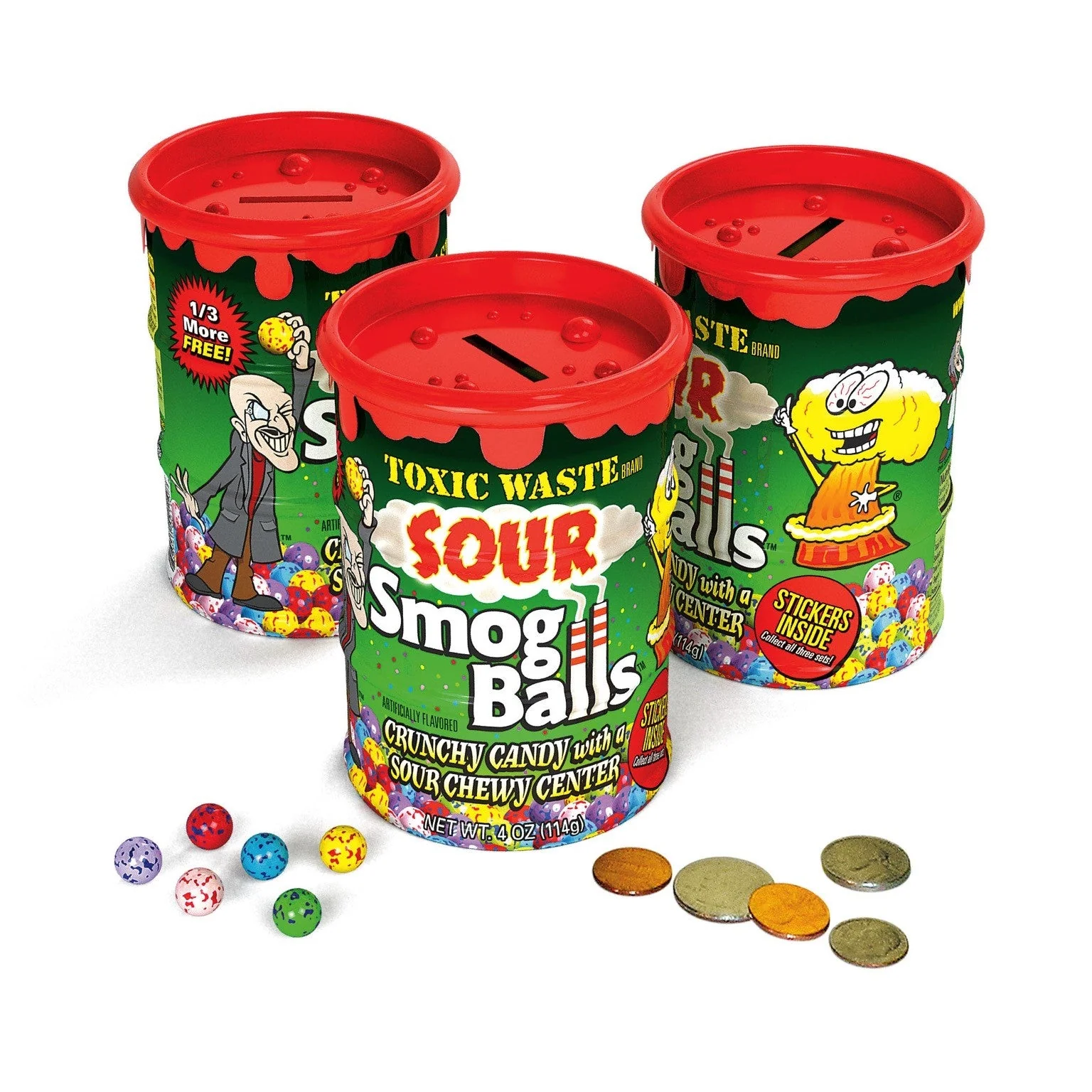 Toxic Waste Sour Smog Balls Assorted Candy Balls / Sticker | 4oz, Tub - Image 2